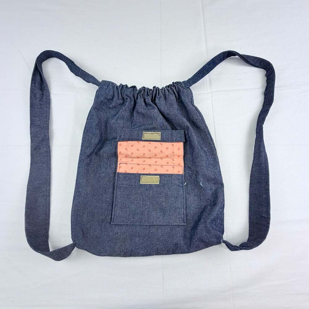 Handmade Denim Drawstring Backpack - Picture 2 of 9